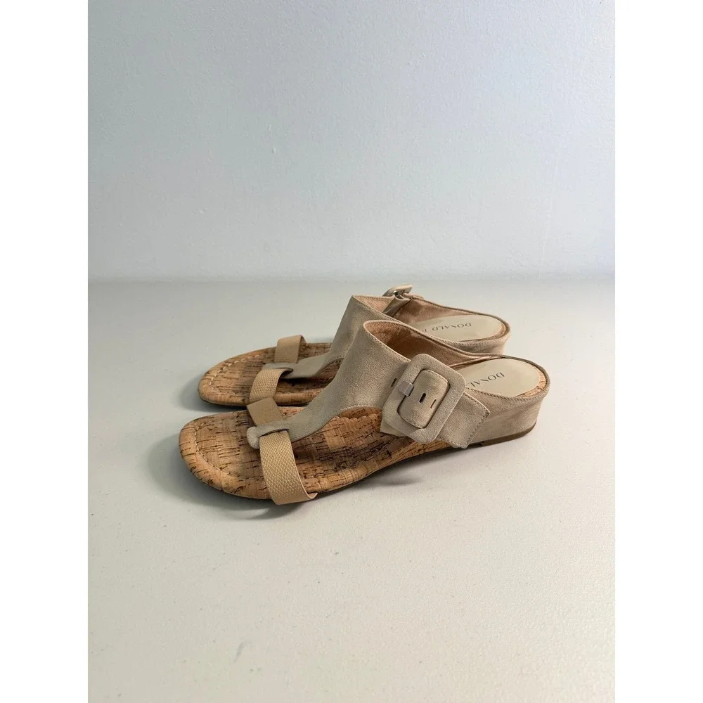 Donald Pliner‎ Ofelia Beige Suede Cork Wedge Sandals Shoes 9.5 Low Heel Buckle